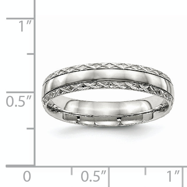 Chisel Stainless Steel Polished Satin Center Criss Cross Design 5mm Grooved Band