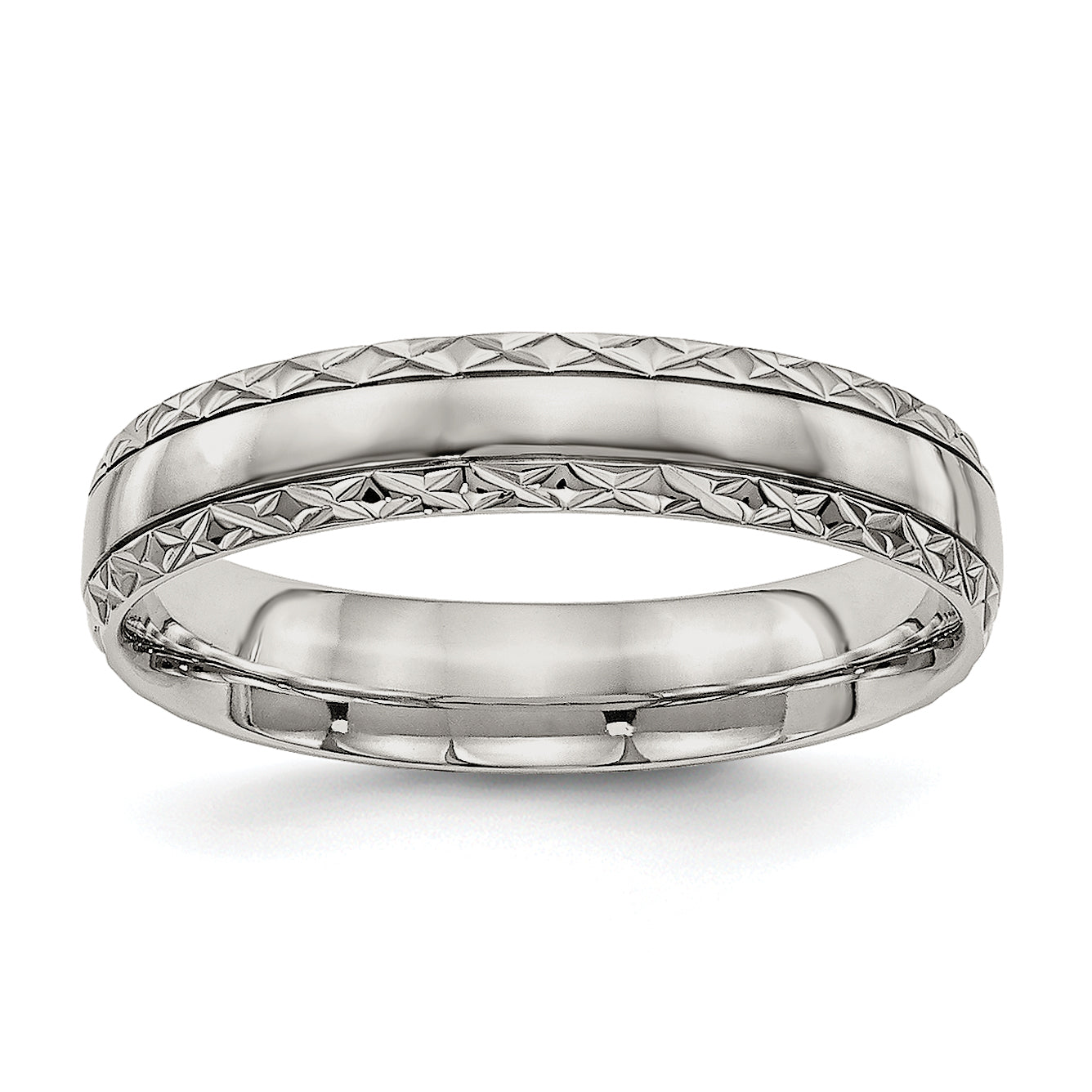 Chisel Stainless Steel Polished Satin Center Criss Cross Design 5mm Grooved Band Main image