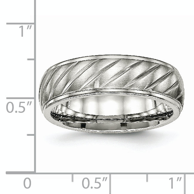 Chisel Stainless Steel Polished with Brushed Center 7mm Grooved Band