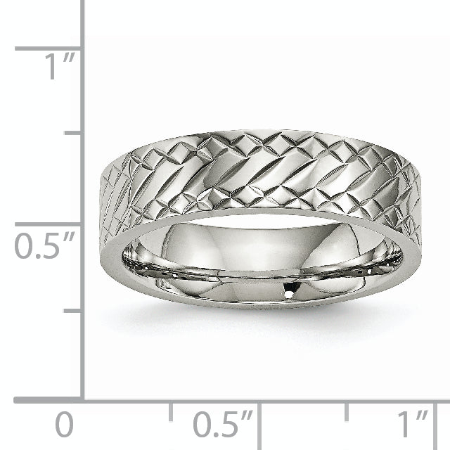 Stainless Steel Polished and Textured Criss Cross Design 6mm Band