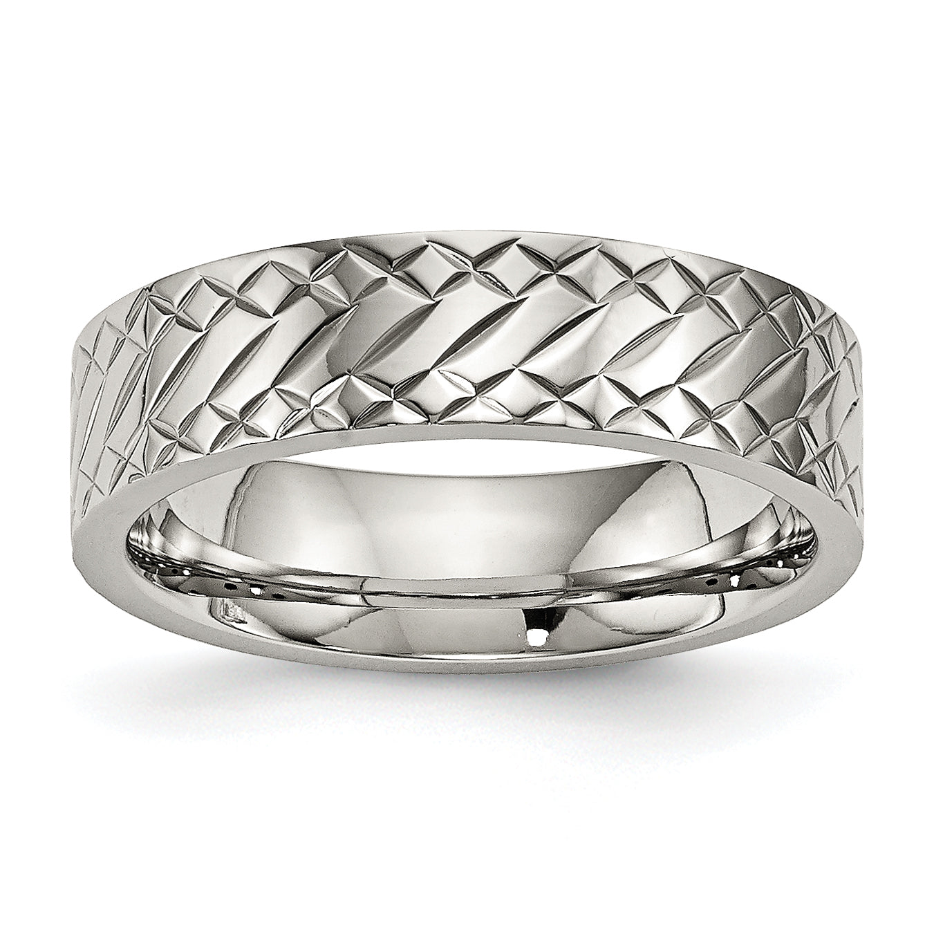Stainless Steel Polished and Textured Criss Cross Design 6mm Band Main image