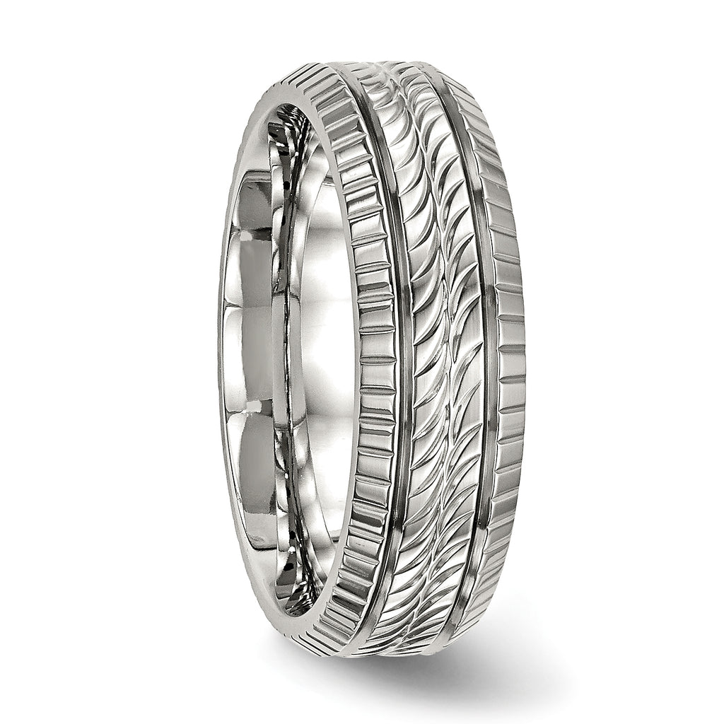 Chisel Stainless Steel Polished and Textured 7mm Grooved Band