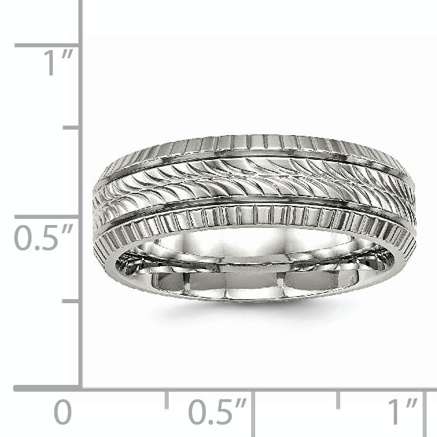 Chisel Stainless Steel Polished and Textured 7mm Grooved Band