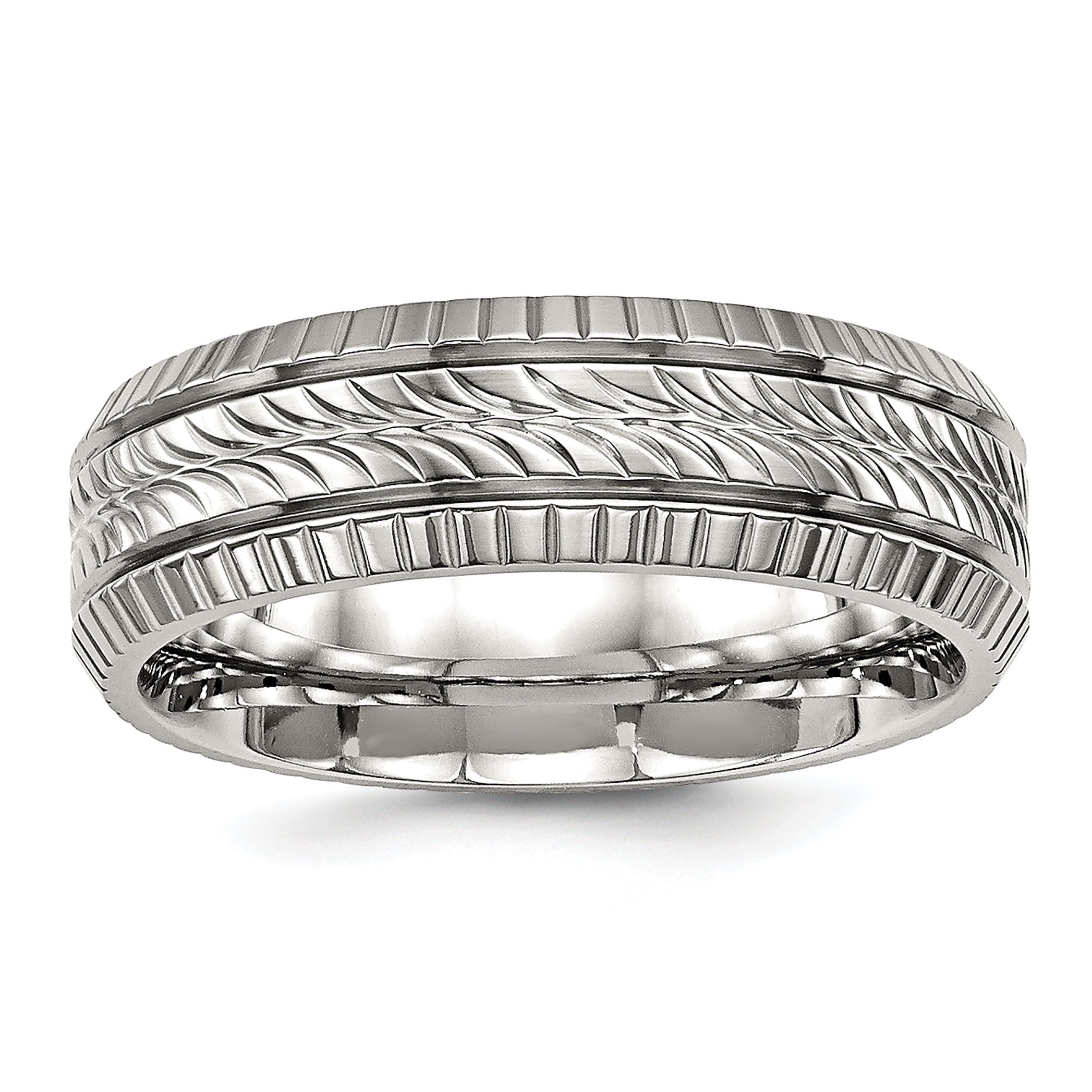 Chisel Stainless Steel Polished and Textured 7mm Grooved Band Main image