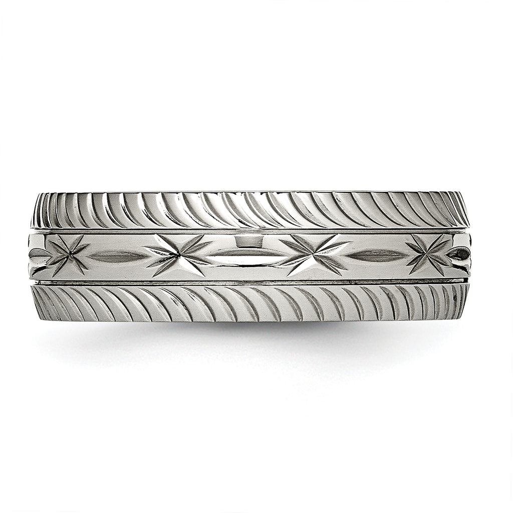 Chisel Stainless Steel Polished Diamond Cut 7mm Band