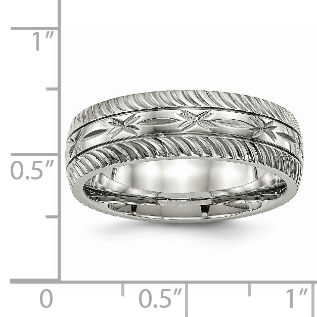Chisel Stainless Steel Polished Diamond Cut 7mm Band