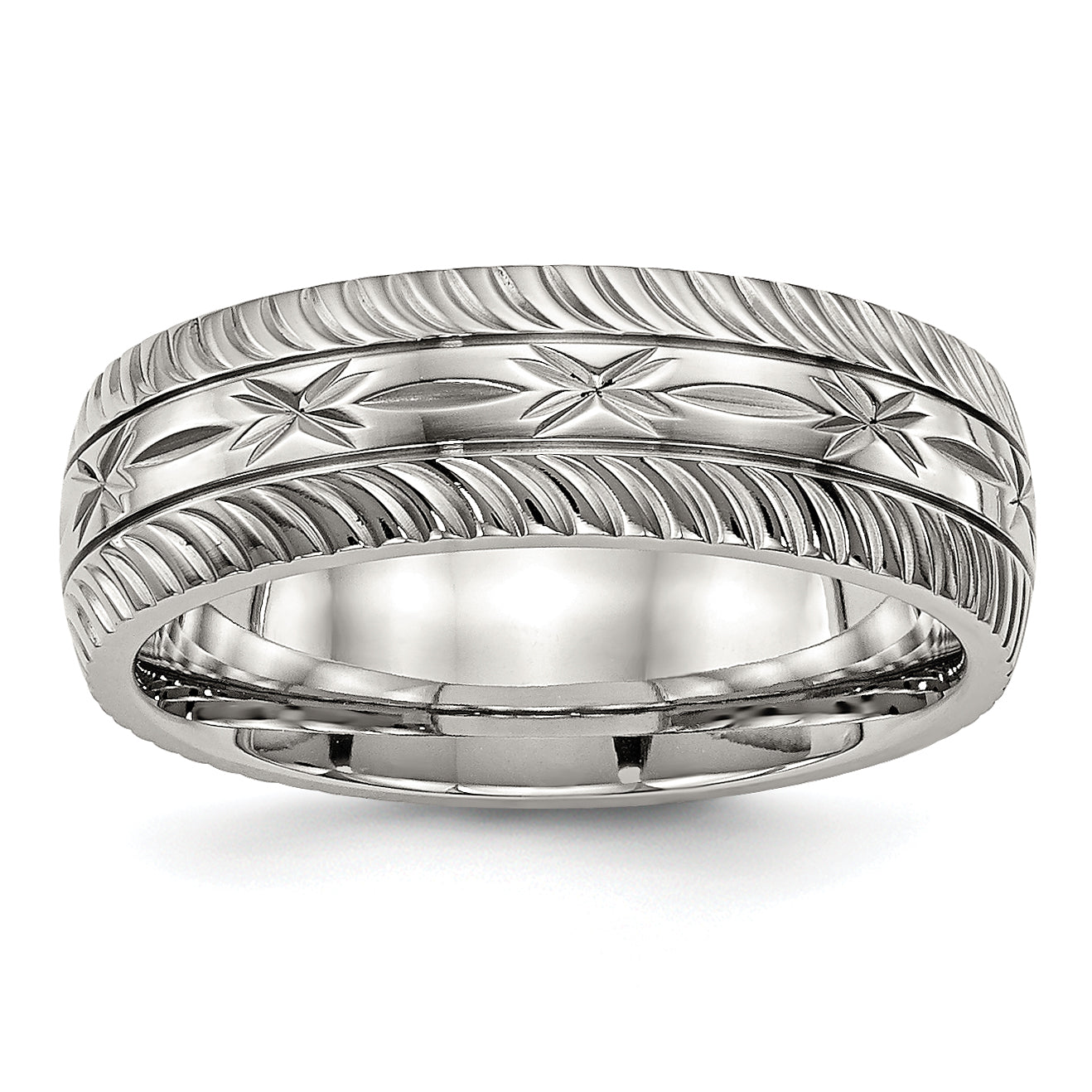 Chisel Stainless Steel Polished Diamond Cut 7mm Band Main image