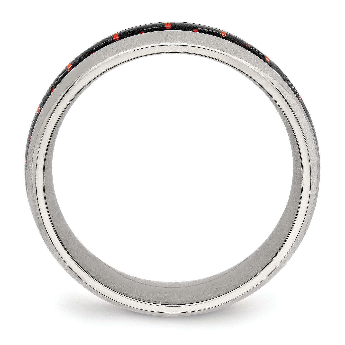 Chisel Stainless Steel Polished with Black and Red Carbon Fiber Inlay 8mm Band Secondary image
