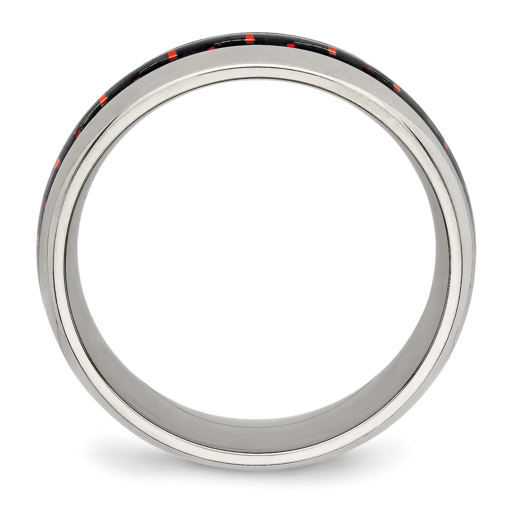 Chisel Stainless Steel Polished with Black and Red Carbon Fiber Inlay 8mm Band