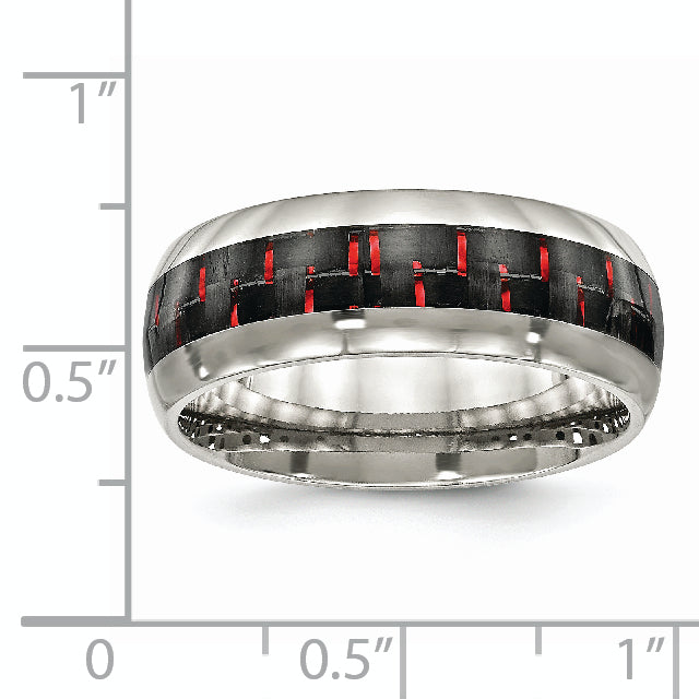 Chisel Stainless Steel Polished with Black and Red Carbon Fiber Inlay 8mm Band