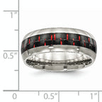 Chisel Stainless Steel Polished with Black and Red Carbon Fiber Inlay 8mm Band