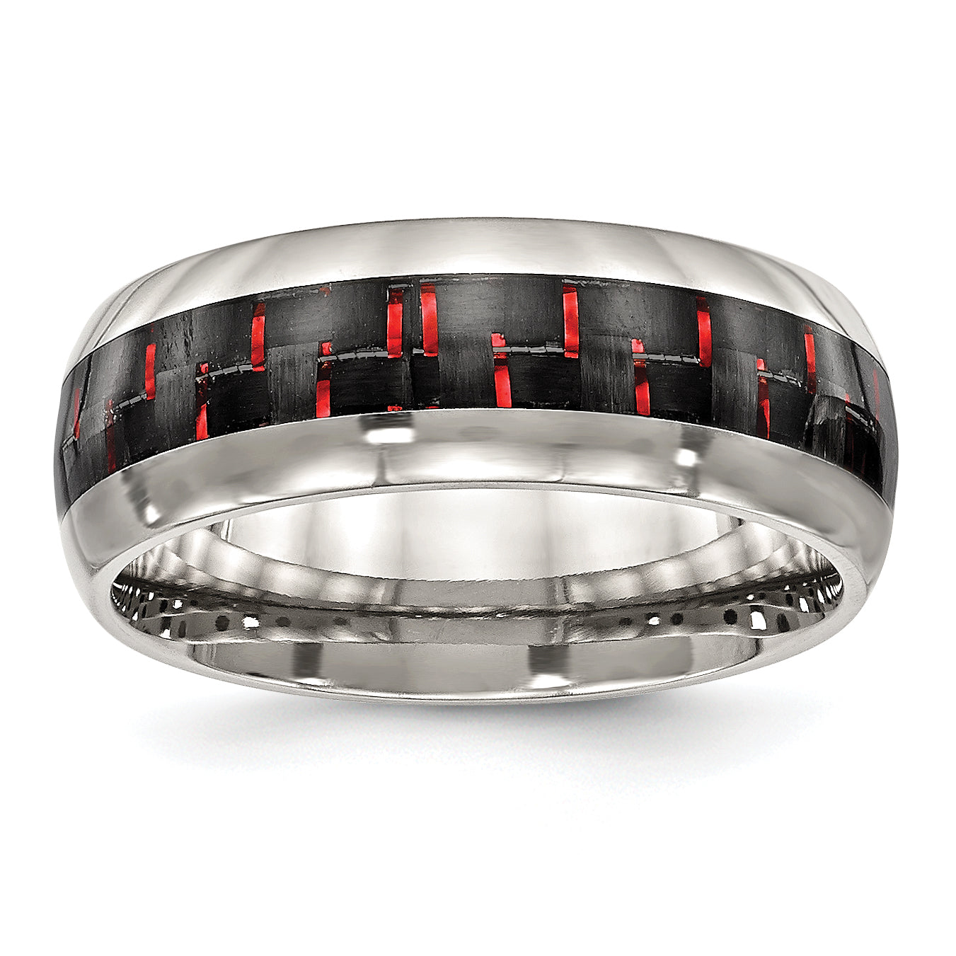 Chisel Stainless Steel Polished with Black and Red Carbon Fiber Inlay 8mm Band Main image