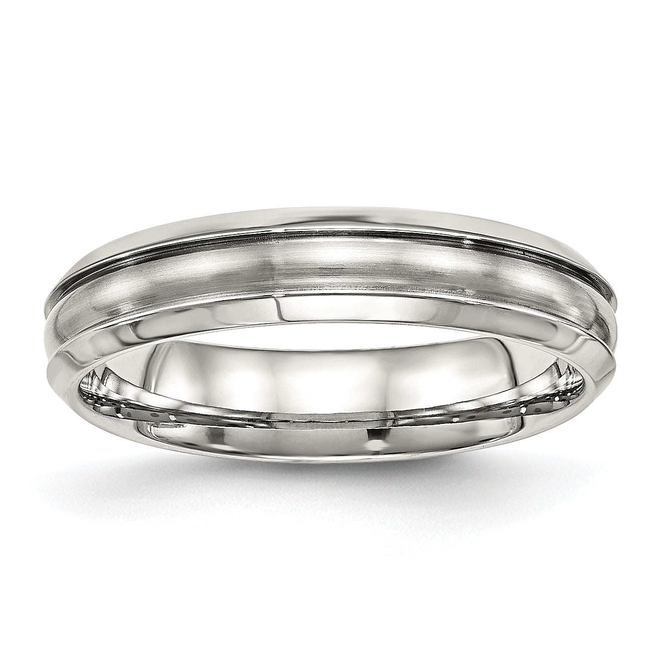 Stainless Steel Polished w/Brushed Center Ridged 5mm Band Main image