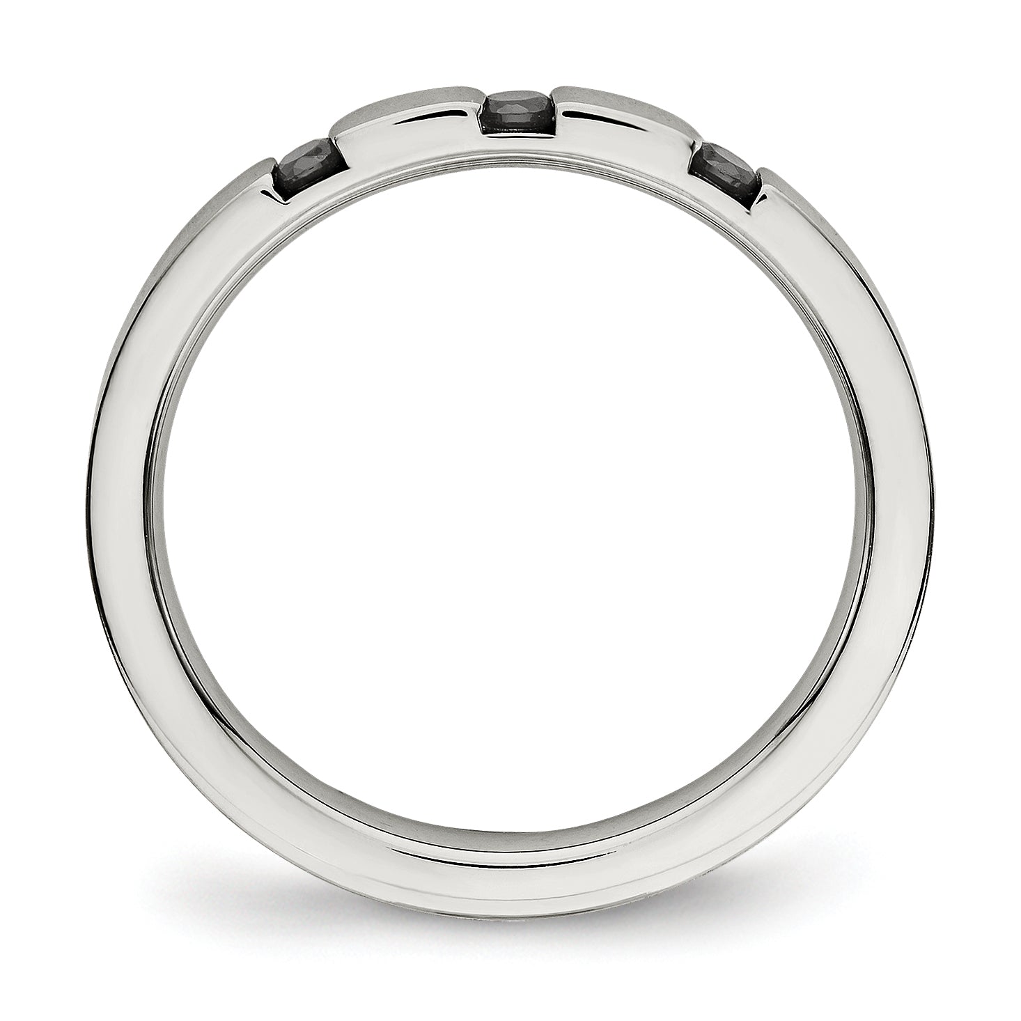 Chisel Stainless Steel Polished 3 Stone Black CZ 2.5mm Flat Band