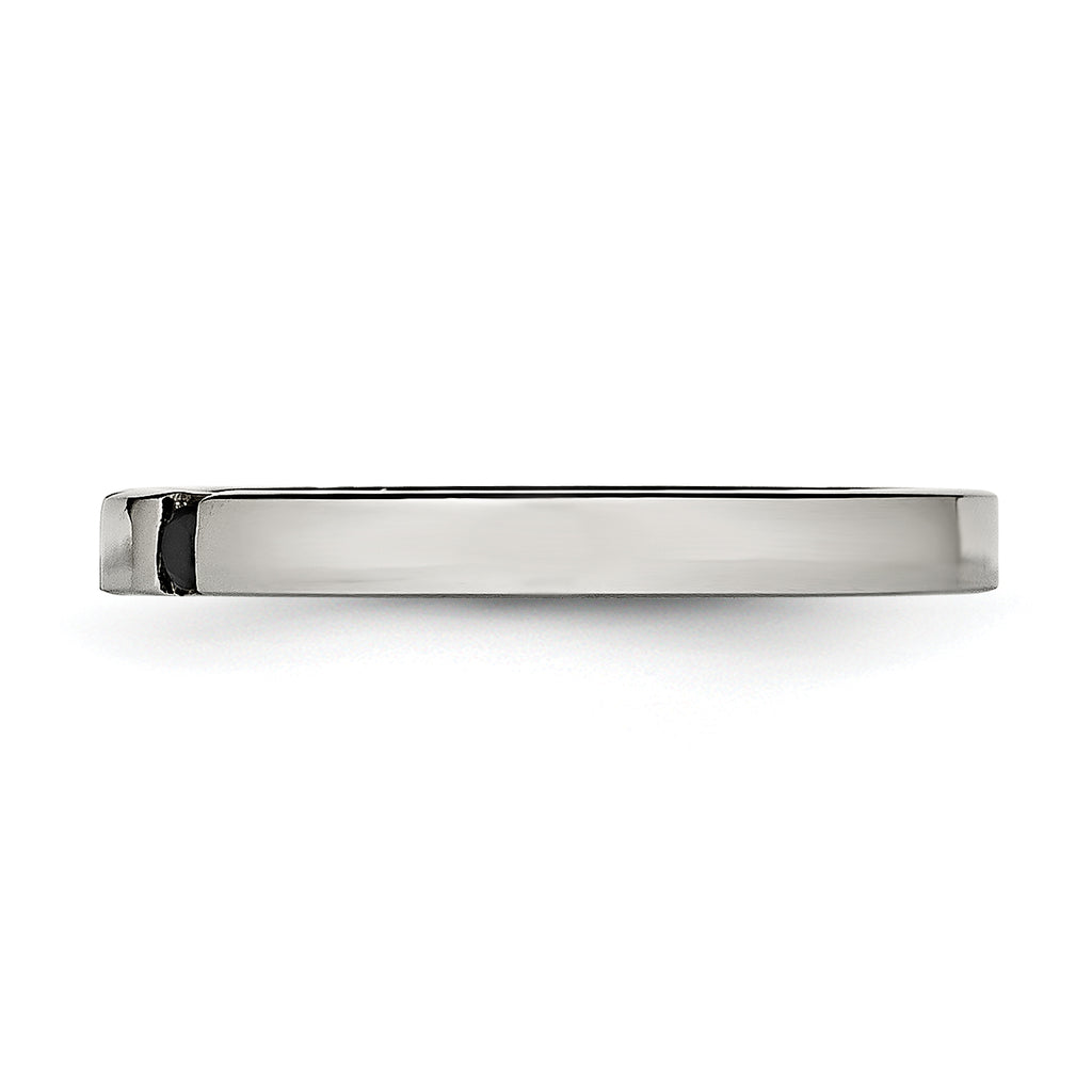 Chisel Stainless Steel Polished 3 Stone Black CZ 2.5mm Flat Band