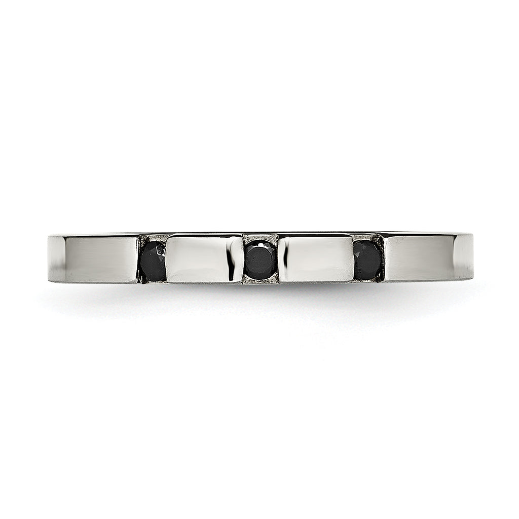 Chisel Stainless Steel Polished 3 Stone Black CZ 2.5mm Flat Band