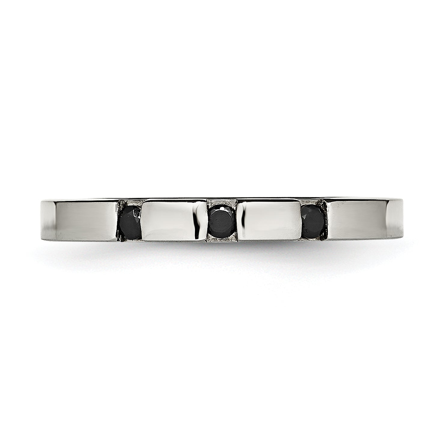 Chisel Stainless Steel Polished 3 Stone Black CZ 2.5mm Flat Band
