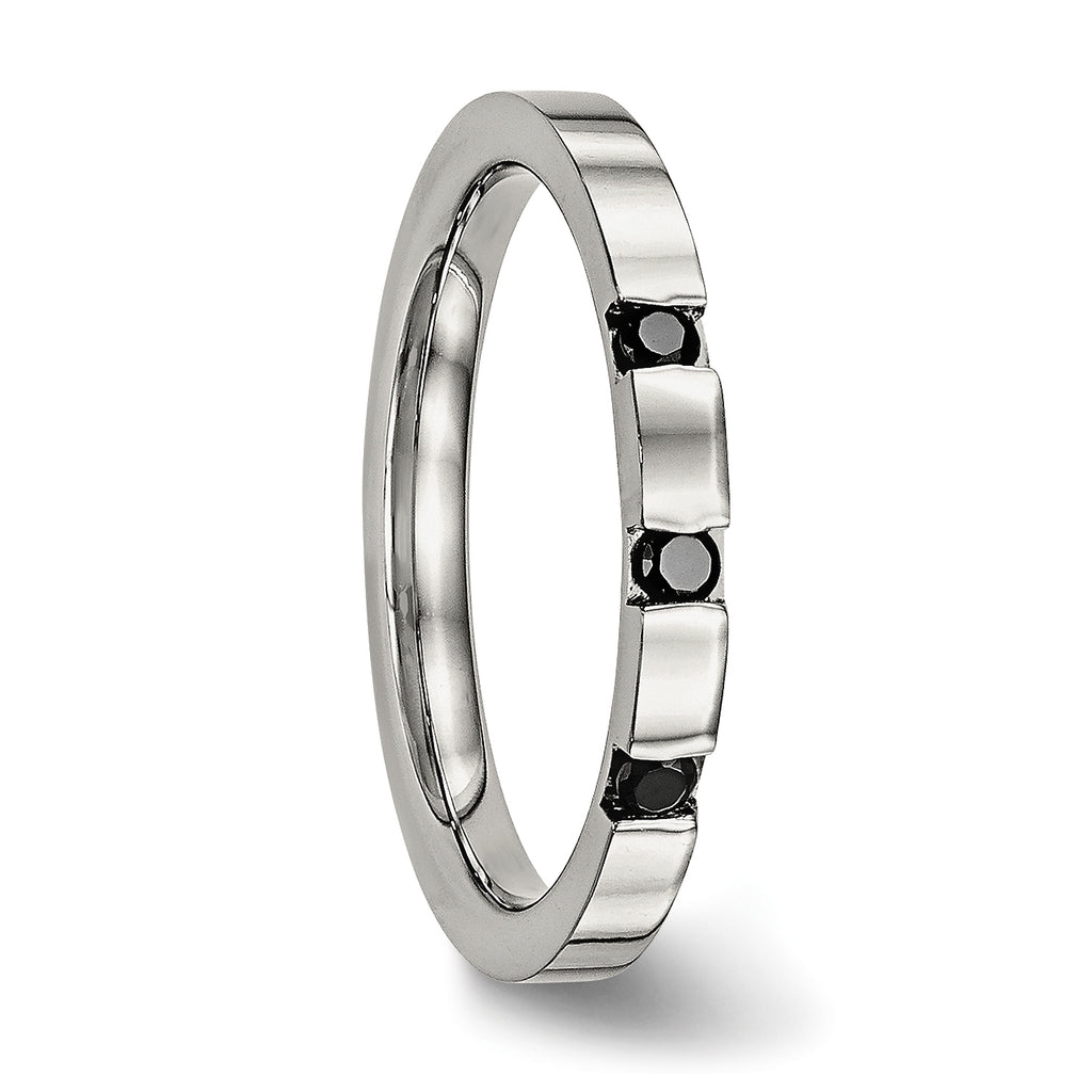 Chisel Stainless Steel Polished 3 Stone Black CZ 2.5mm Flat Band