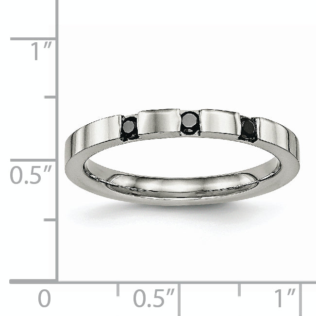 Chisel Stainless Steel Polished 3 Stone Black CZ 2.5mm Flat Band