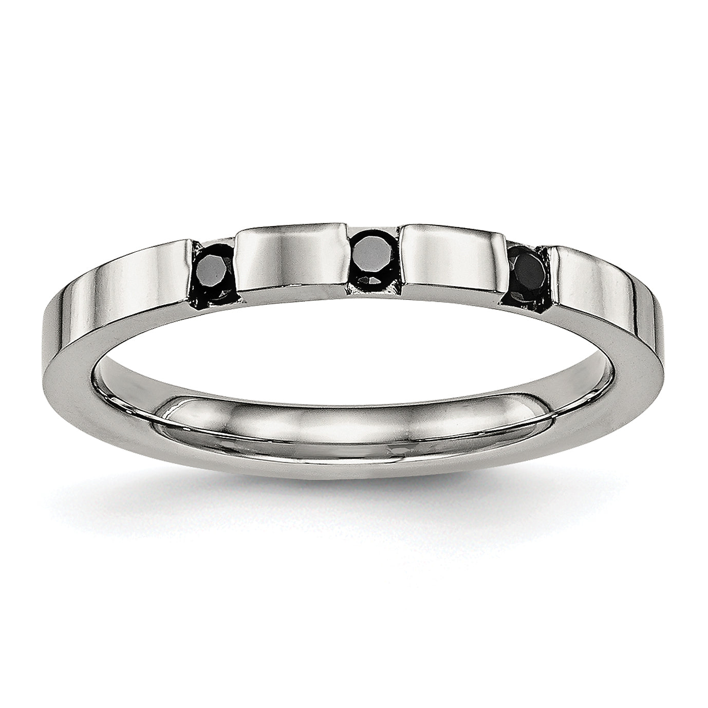 Chisel Stainless Steel Polished 3 Stone Black CZ 2.5mm Flat Band Main image