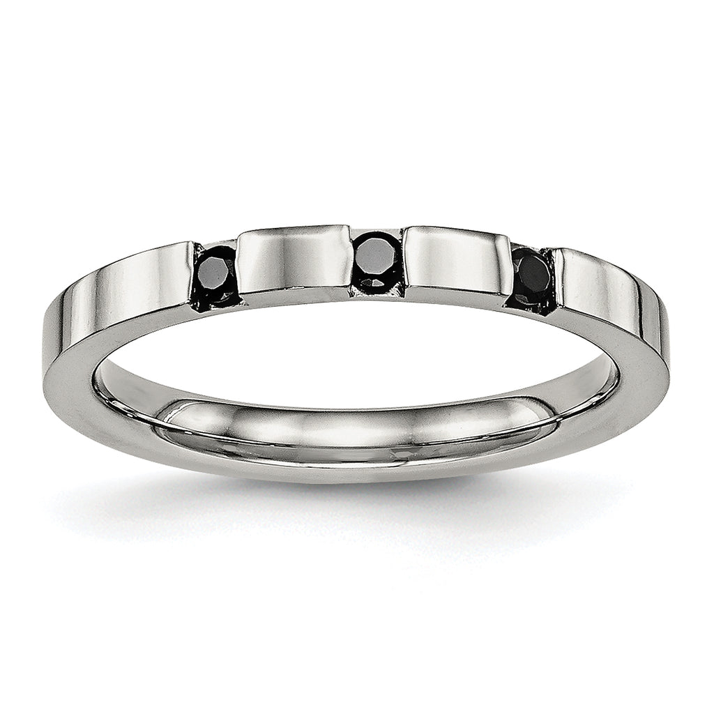 Chisel Stainless Steel Polished 3 Stone Black CZ 2.5mm Flat Band