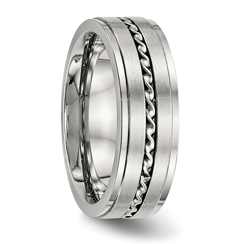 Stainless Steel Brushed and Polished Twisted 7mm Band