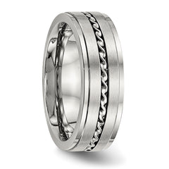 Stainless Steel Brushed and Polished Twisted 7mm Band
