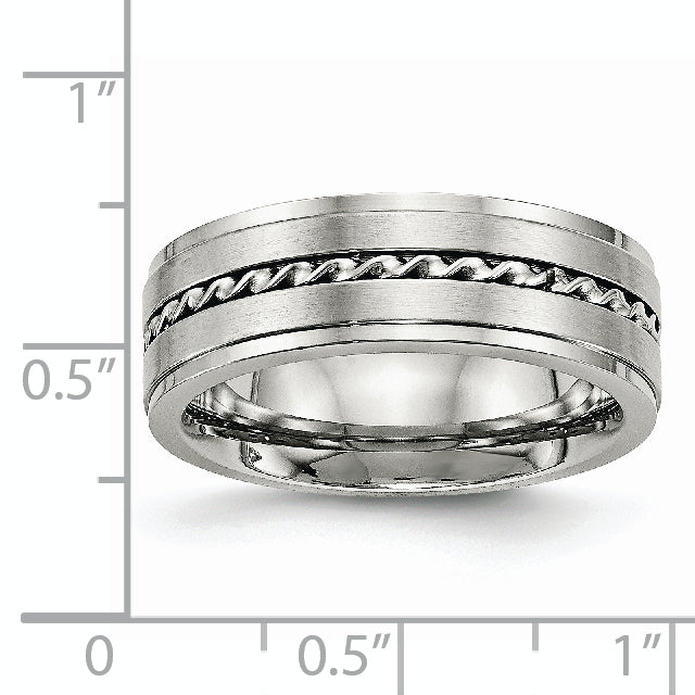 Stainless Steel Brushed and Polished Twisted 7mm Band