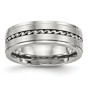 Single Groove Twisted Wedding Band in Stainless Steel, 7mm - Sophia Jewelers