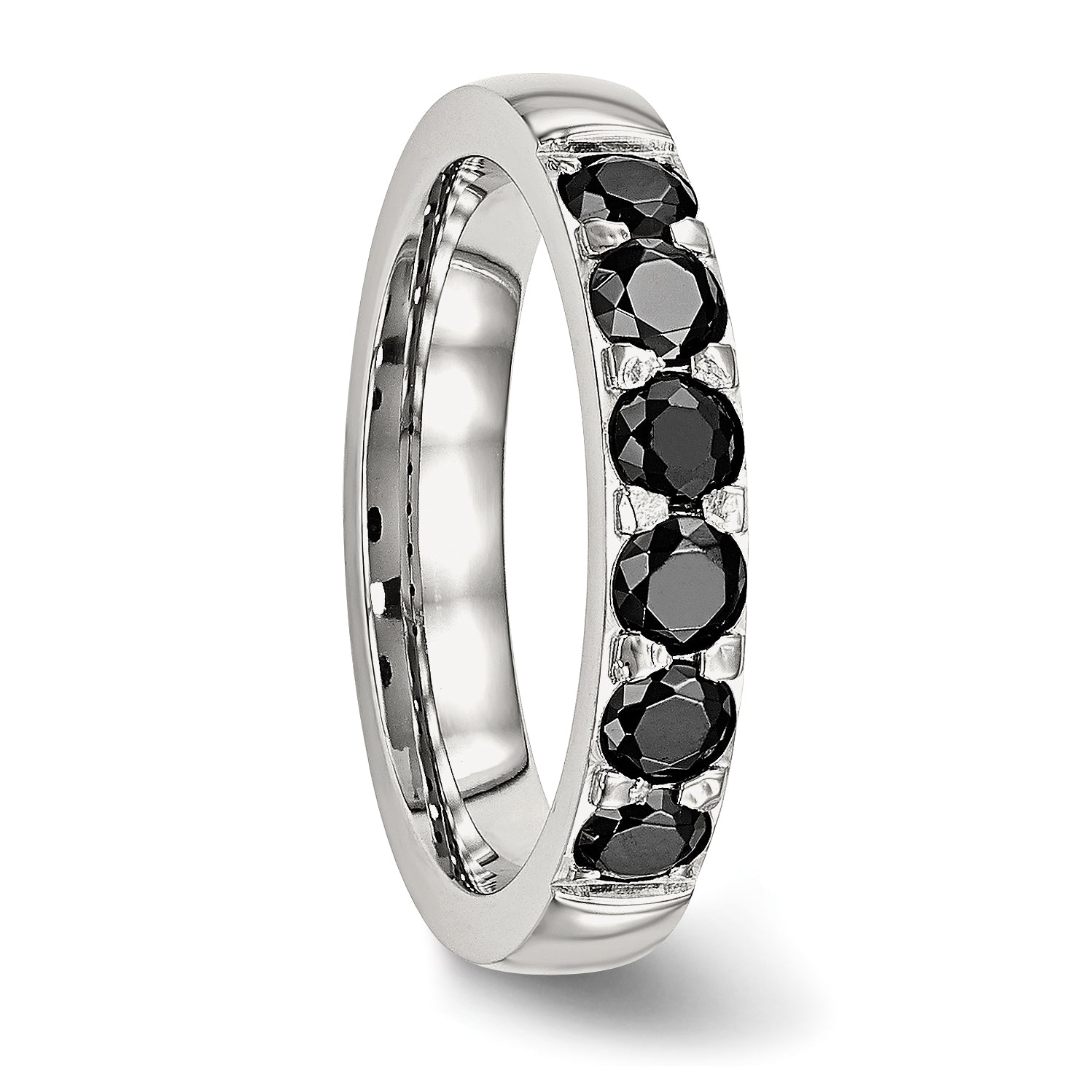 Chisel Stainless Steel Polished Black CZ 4mm Band