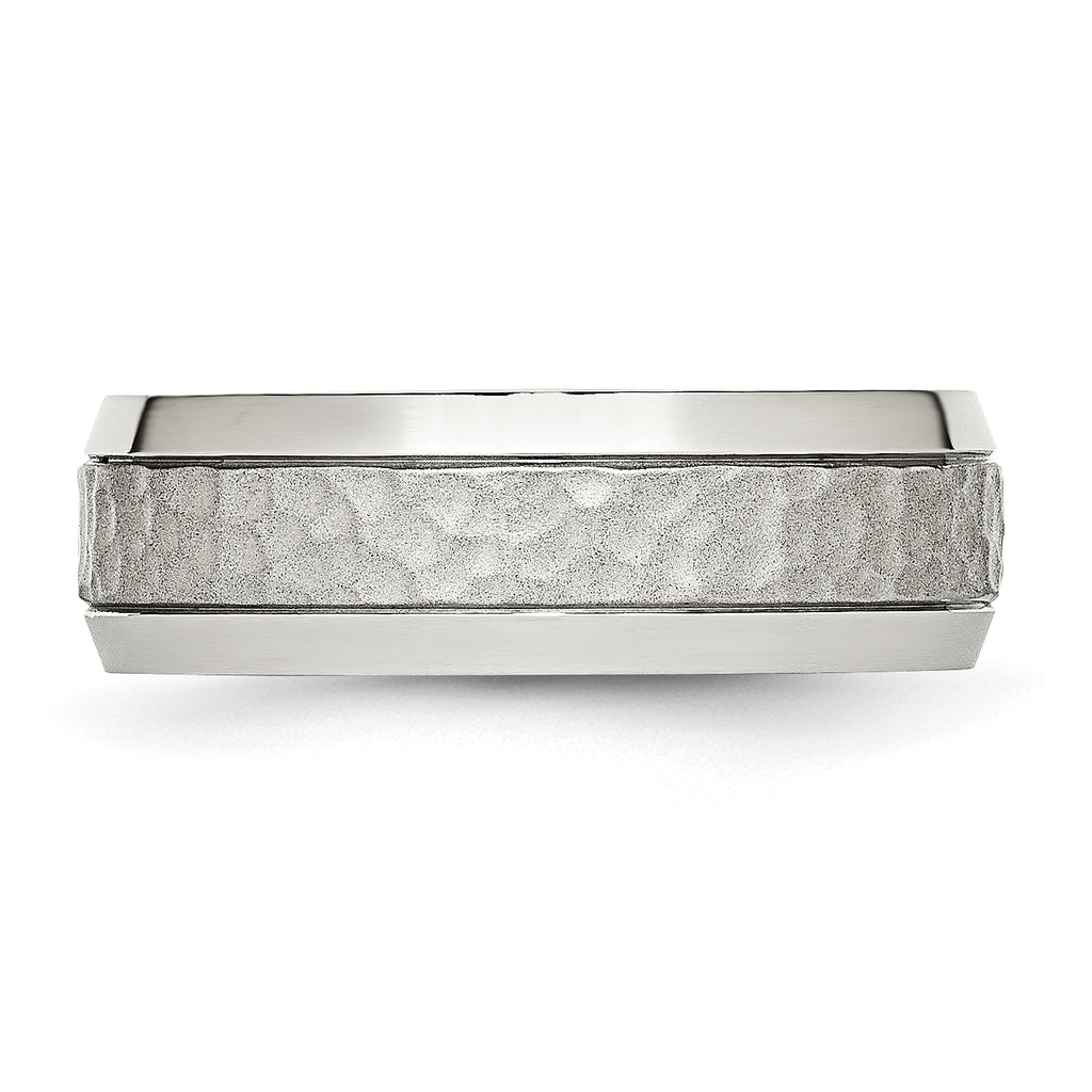 Chisel Stainless Steel Brushed Polished and Hammered 7.5mm Band
