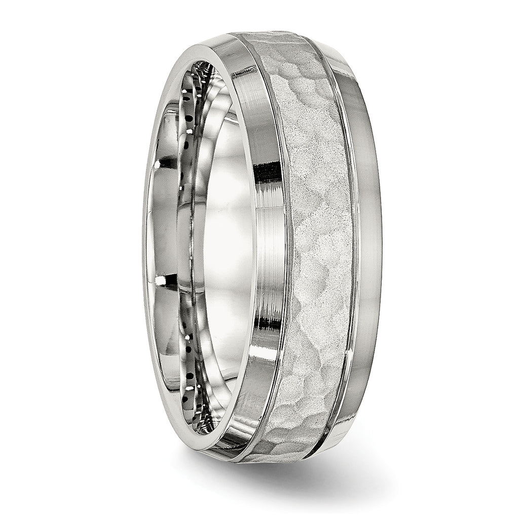 Chisel Stainless Steel Brushed Polished and Hammered 7.5mm Band