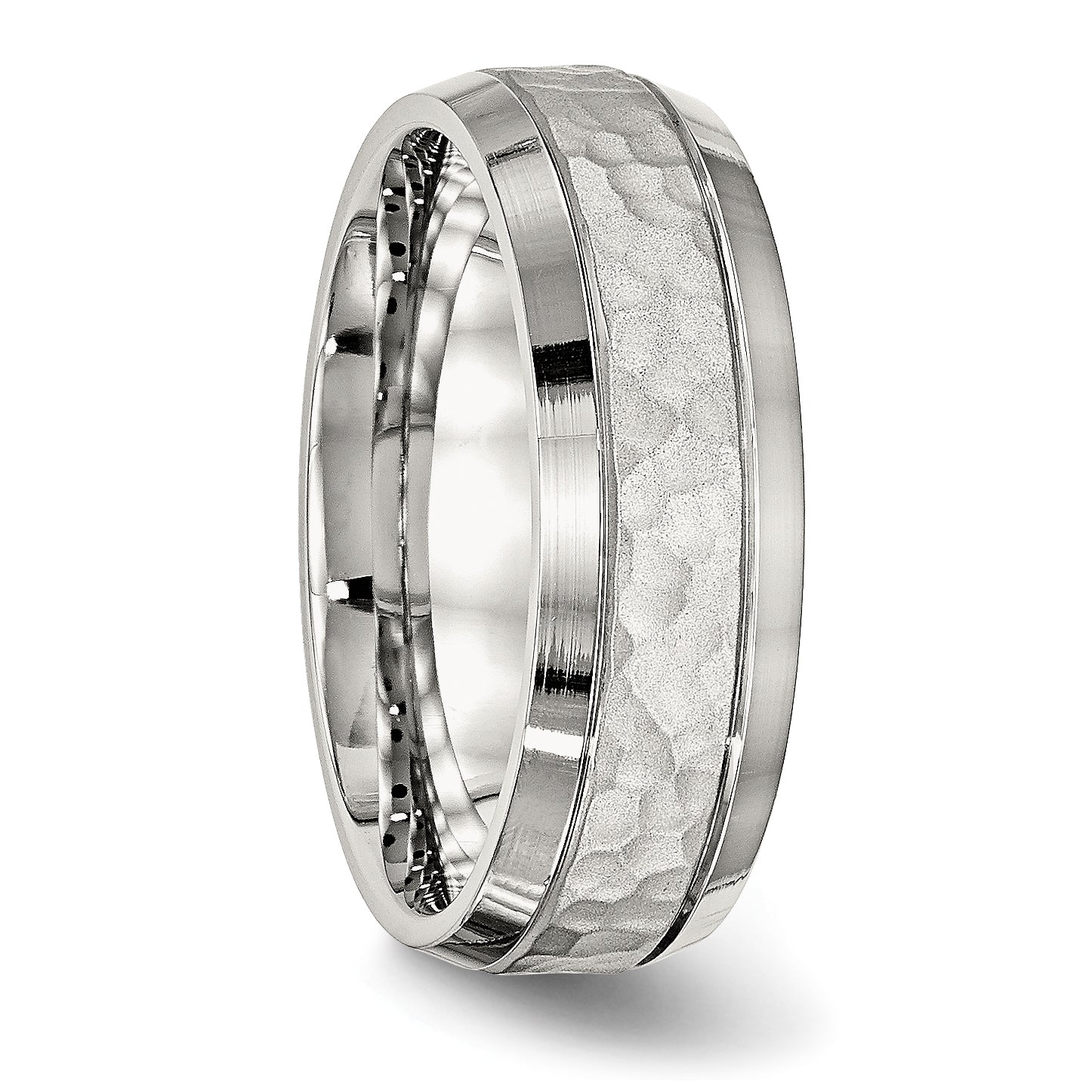 Chisel Stainless Steel Brushed Polished and Hammered 7.5mm Band