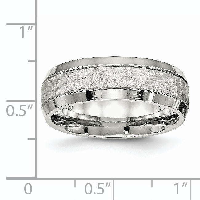 Chisel Stainless Steel Brushed Polished and Hammered 7.5mm Band