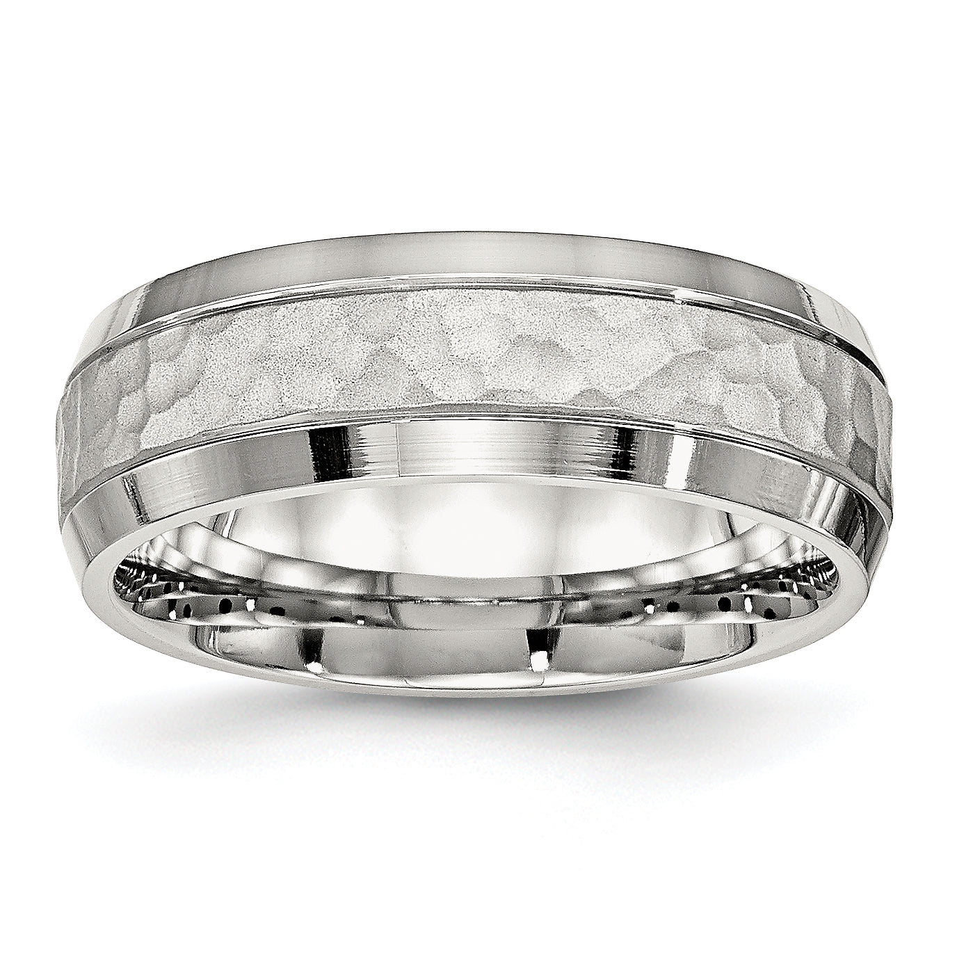 Chisel Stainless Steel Brushed Polished and Hammered 7.5mm Band Main image
