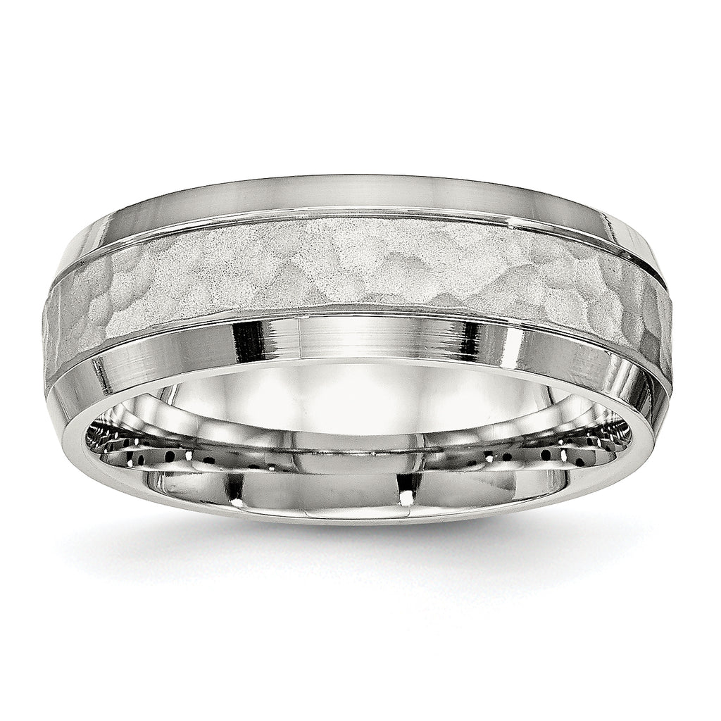 Chisel Stainless Steel Brushed Polished and Hammered 7.5mm Band