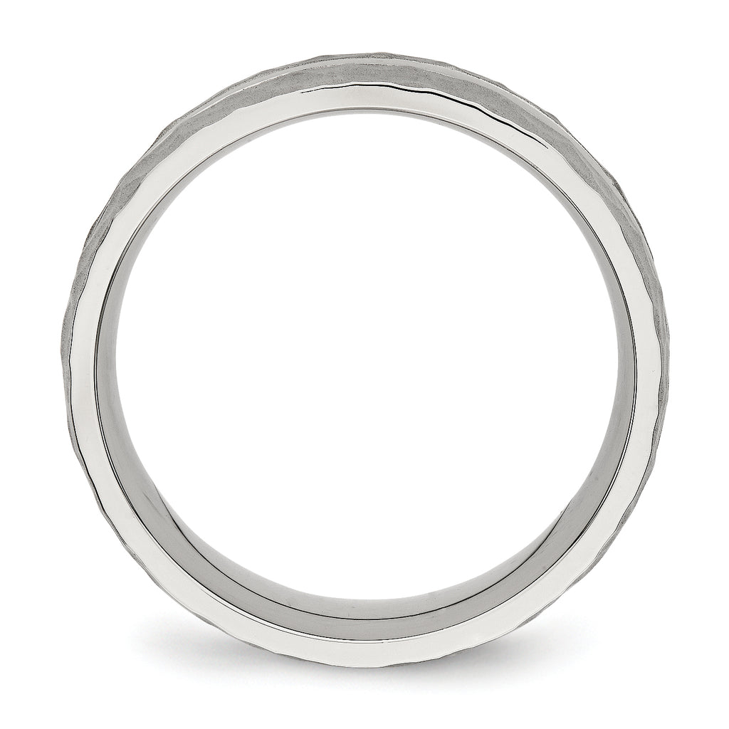 Stainless Steel Polished and Hammered 7.5mm Grooved Band