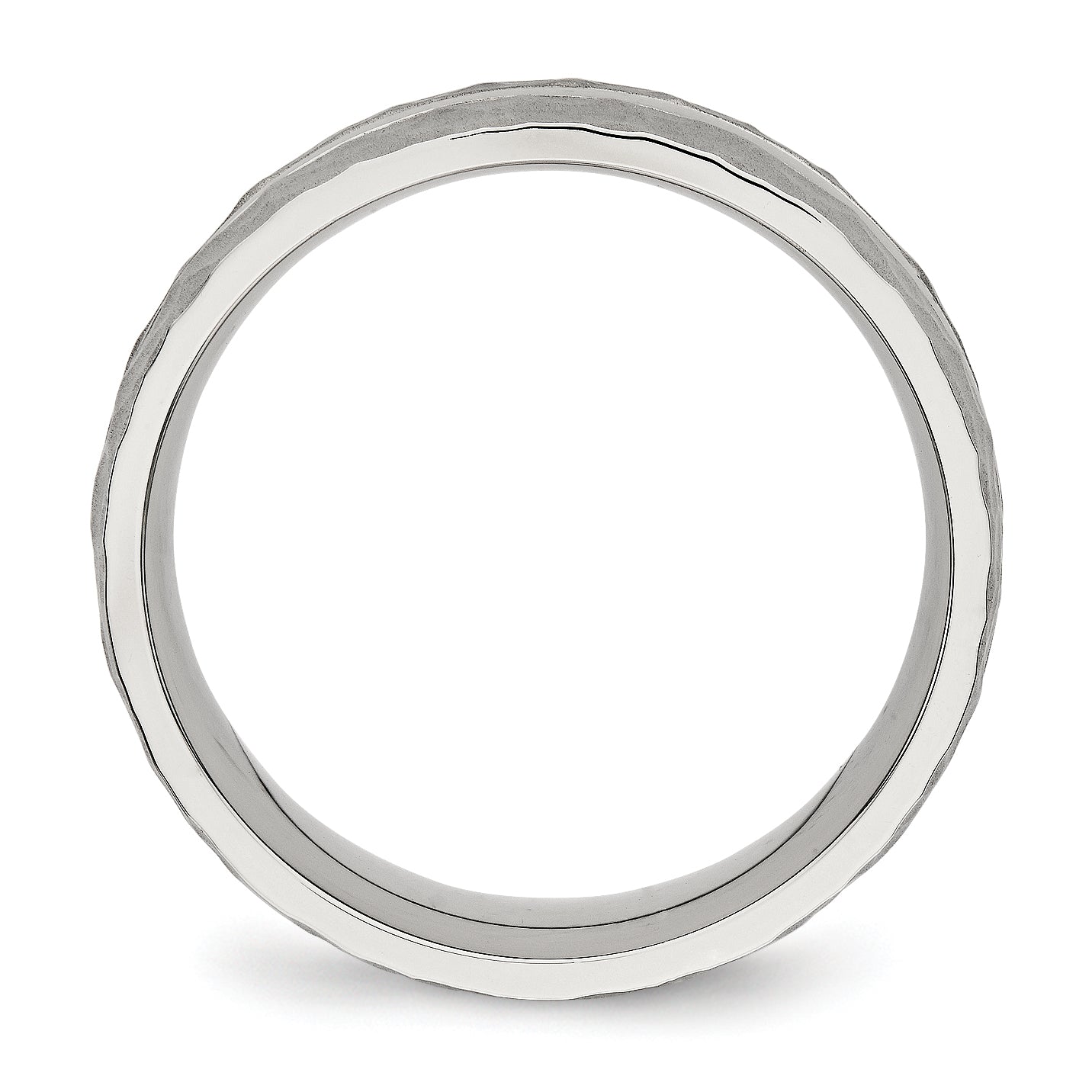 Stainless Steel Polished and Hammered 7.5mm Grooved Band