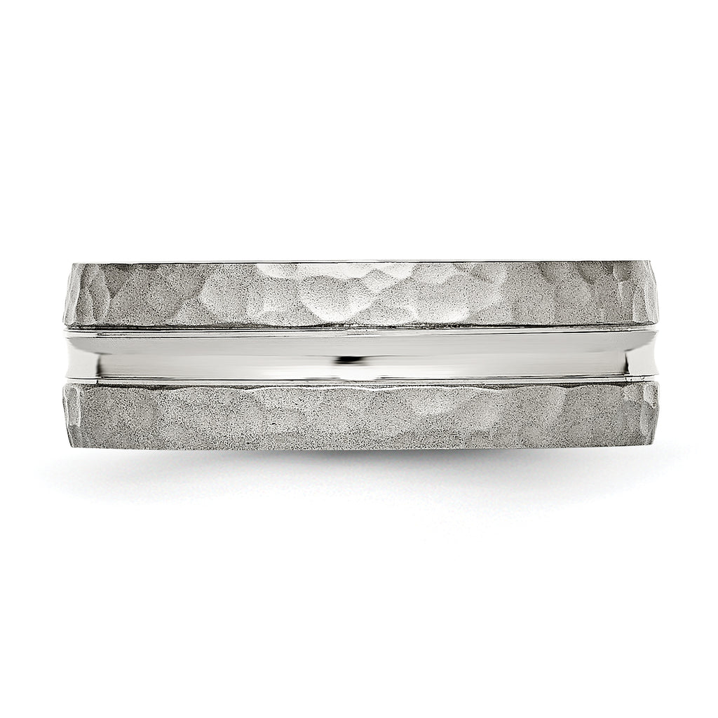 Stainless Steel Polished and Hammered 7.5mm Grooved Band