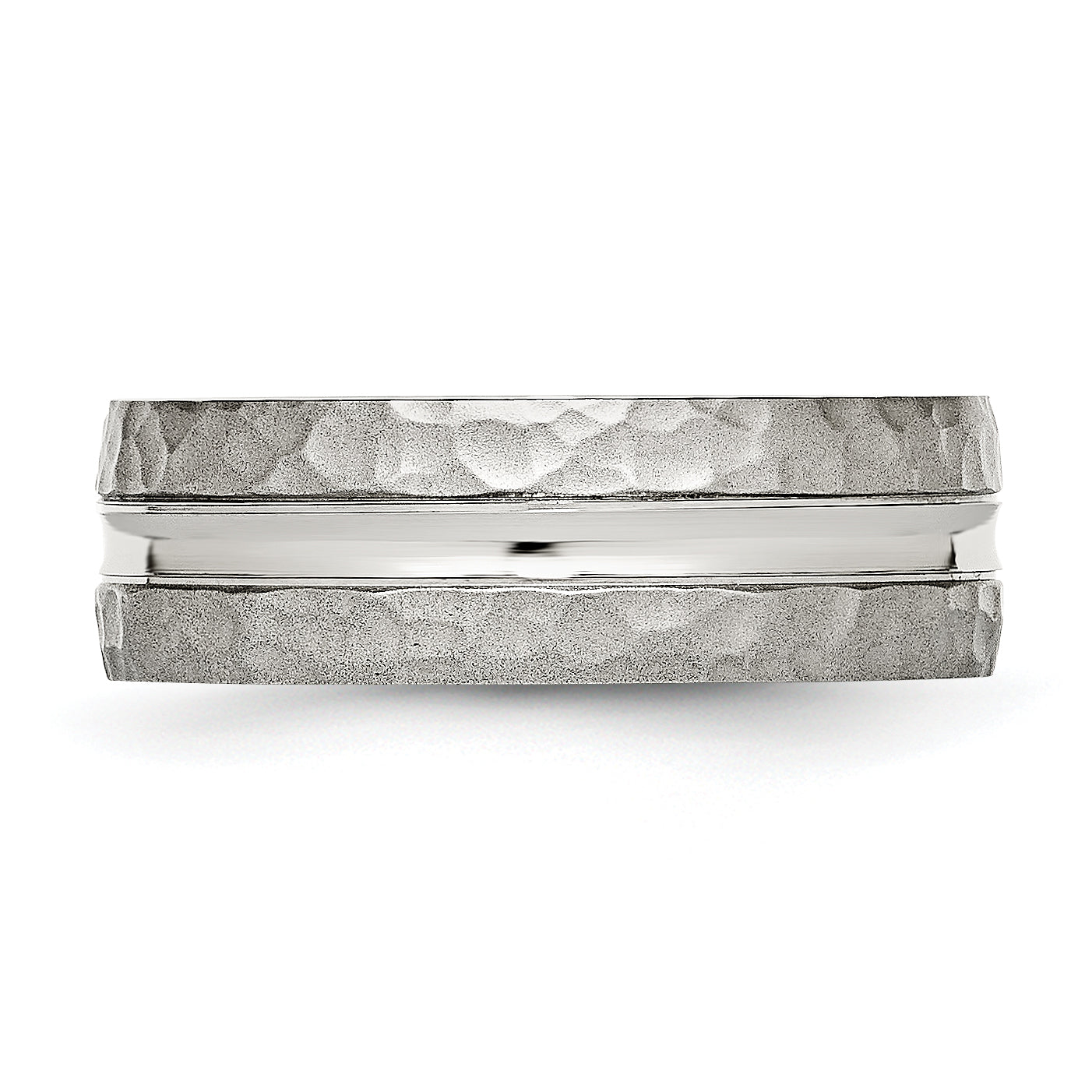 Stainless Steel Polished and Hammered 7.5mm Grooved Band