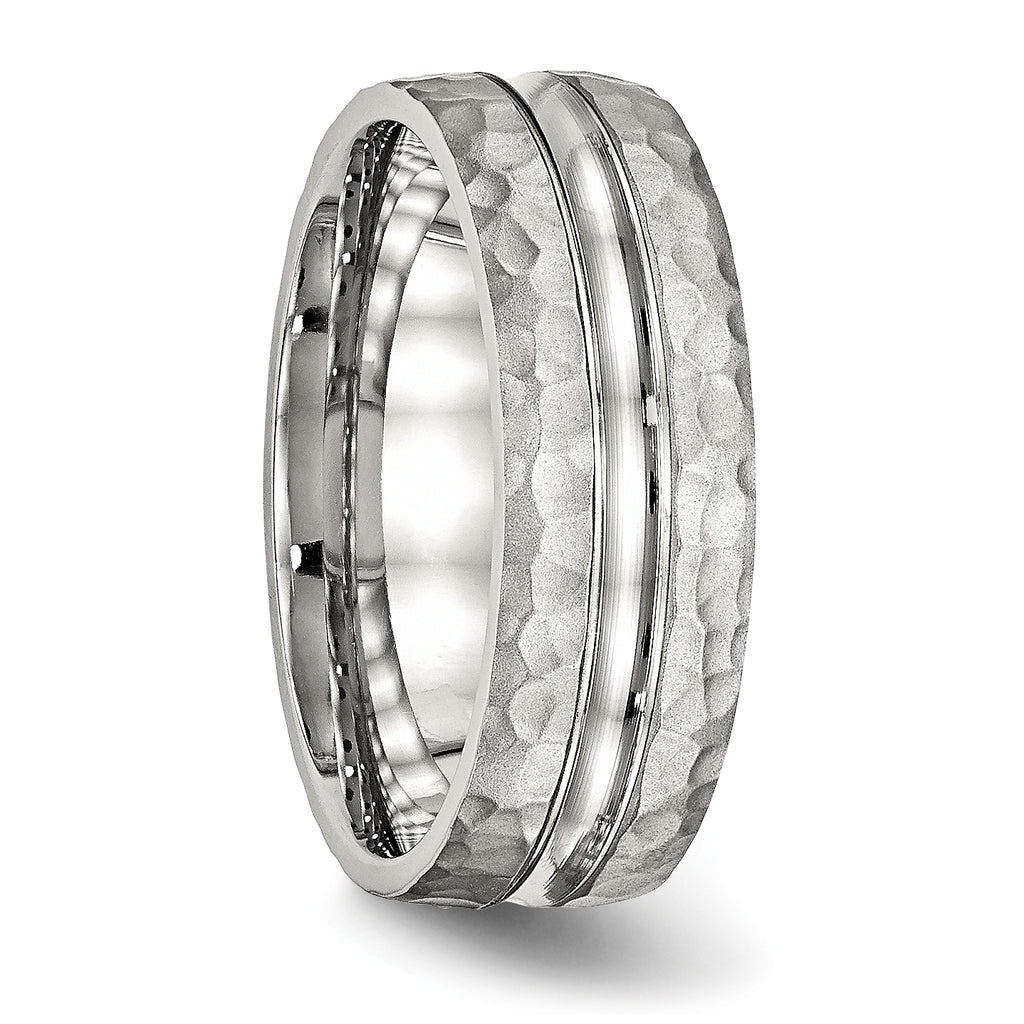 Stainless Steel Polished and Hammered 7.5mm Grooved Band