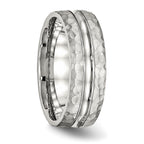 Stainless Steel Polished and Hammered 7.5mm Grooved Band