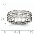 Stainless Steel Polished and Hammered 7.5mm Grooved Band