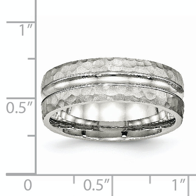 Stainless Steel Polished and Hammered 7.5mm Grooved Band