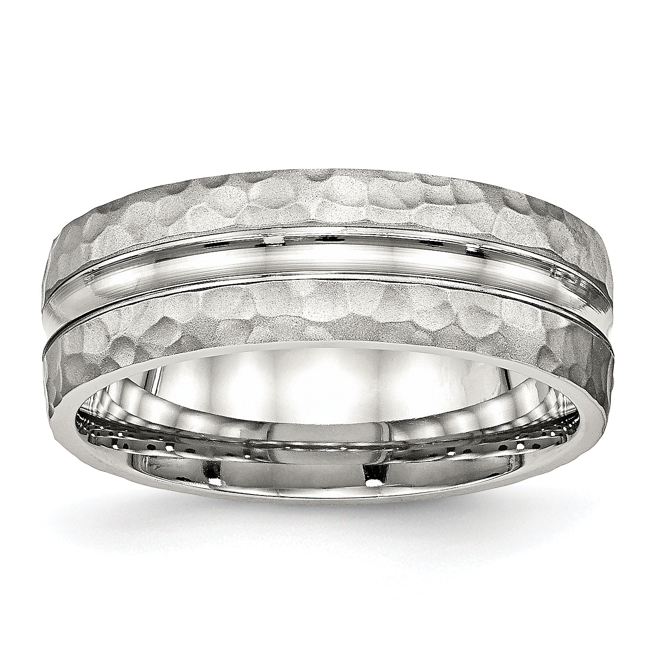 Stainless Steel Polished and Hammered 7.5mm Grooved Band Main image