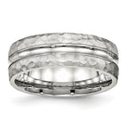 Stainless Steel Polished and Hammered 7.5mm Grooved Band