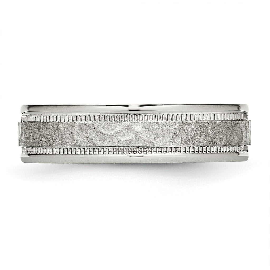 Chisel Stainless Steel Polished and Hammered 6mm Grooved Band