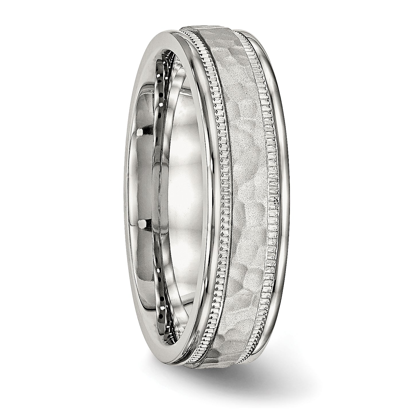 Chisel Stainless Steel Polished and Hammered 6mm Grooved Band Secondary image