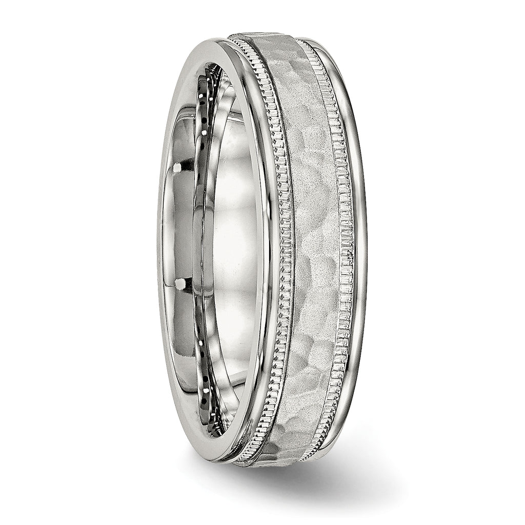 Chisel Stainless Steel Polished and Hammered 6mm Grooved Band