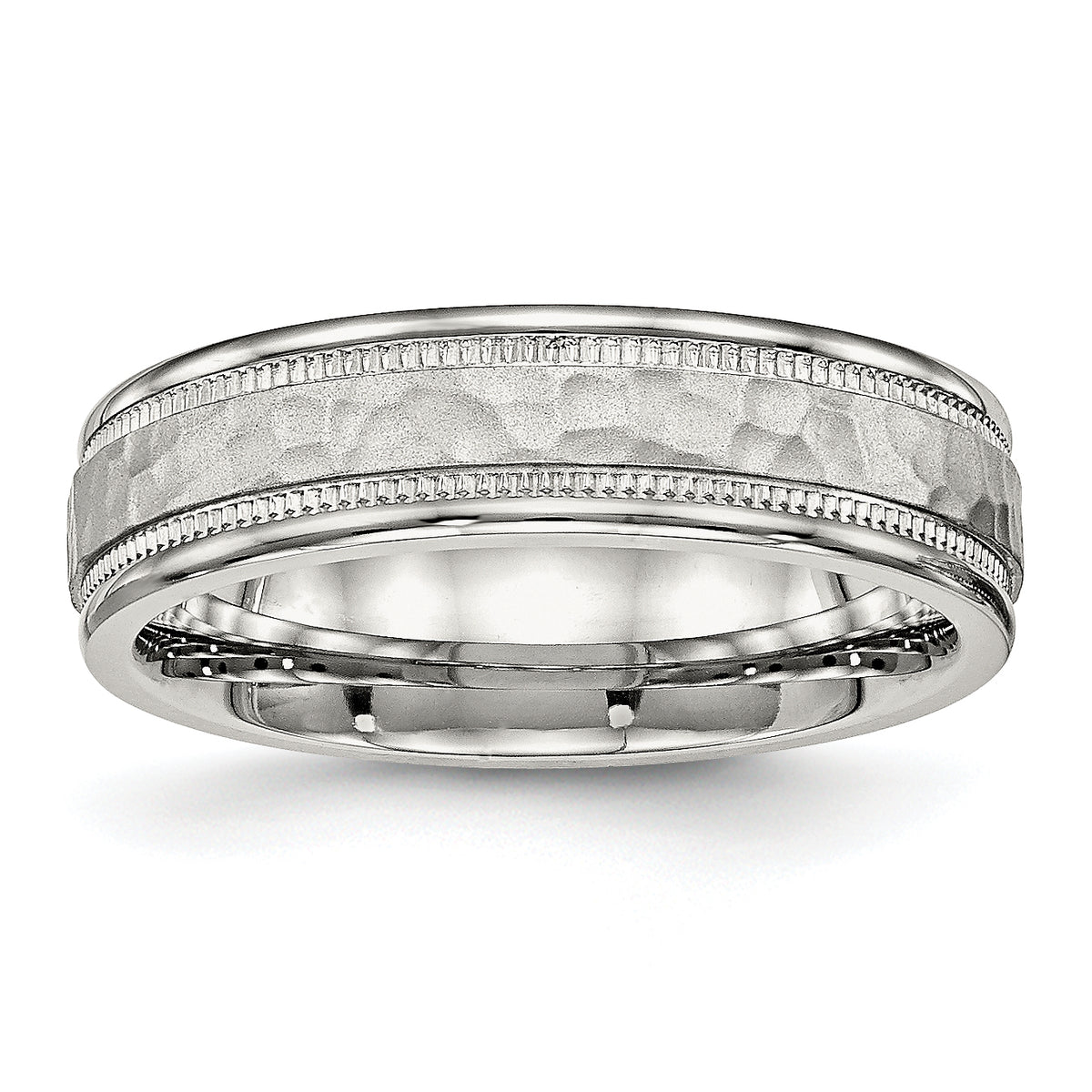 Hammered & Grooved Wedding Band in Stainless Steel, 6mm - Sophia Jewelers